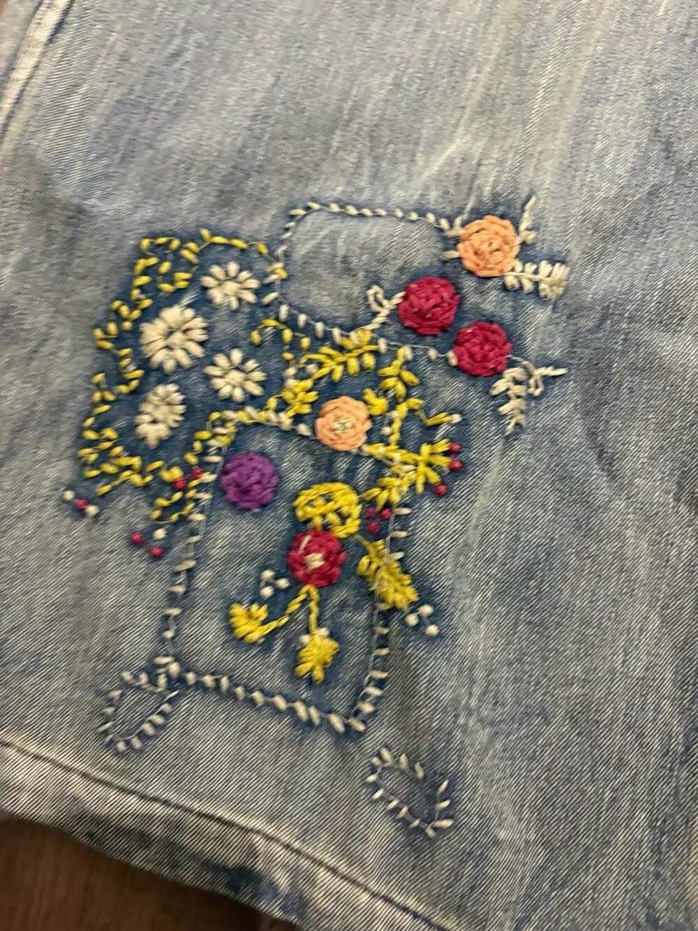 Blue Velvet Peace Patch & Floral Embroidered Denim Overalls - Picture 5 of 5